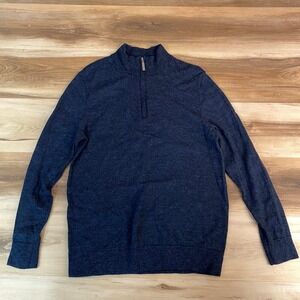 The Commons Mens Navy Blue 100% Merino Wool 1/4 Zip Sweater Large MGS10020-SH